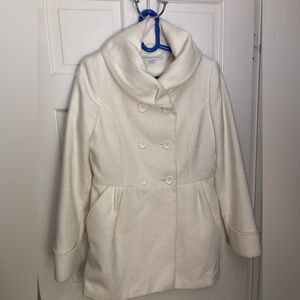 Winter White New York & Company Double Breasted Shawl Collar Coat Size Medium